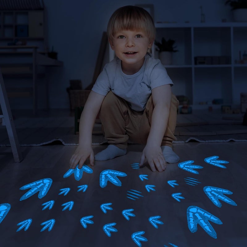 Robmoda Glow in The Dark Dinosaur Footprints Wall Decals, Peel and Stick Cute Dino Track Stickers for Kids, Removable Dinosaur Wall Stickers for Baby Nursery Bedroom (Blue) - Image 3